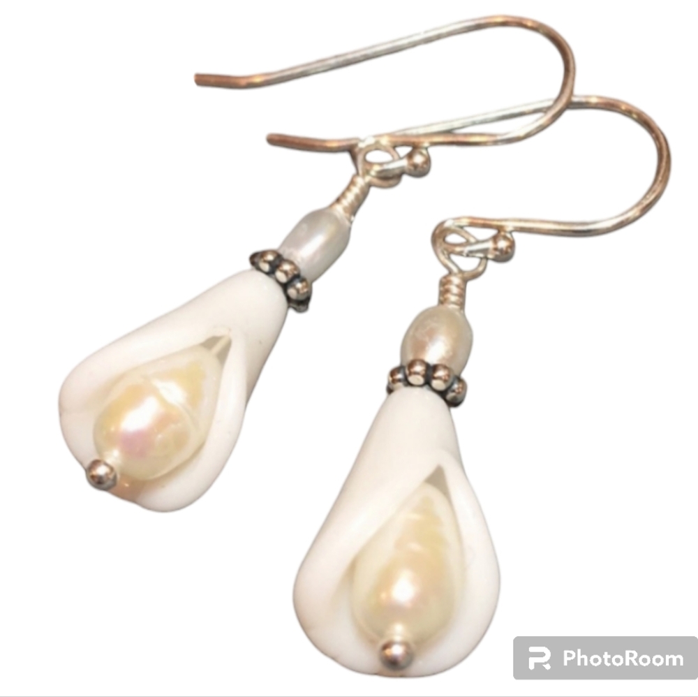 New Sterling Silver & Freshwater Pearl Earrings Gift Mother's Day Spring Boho